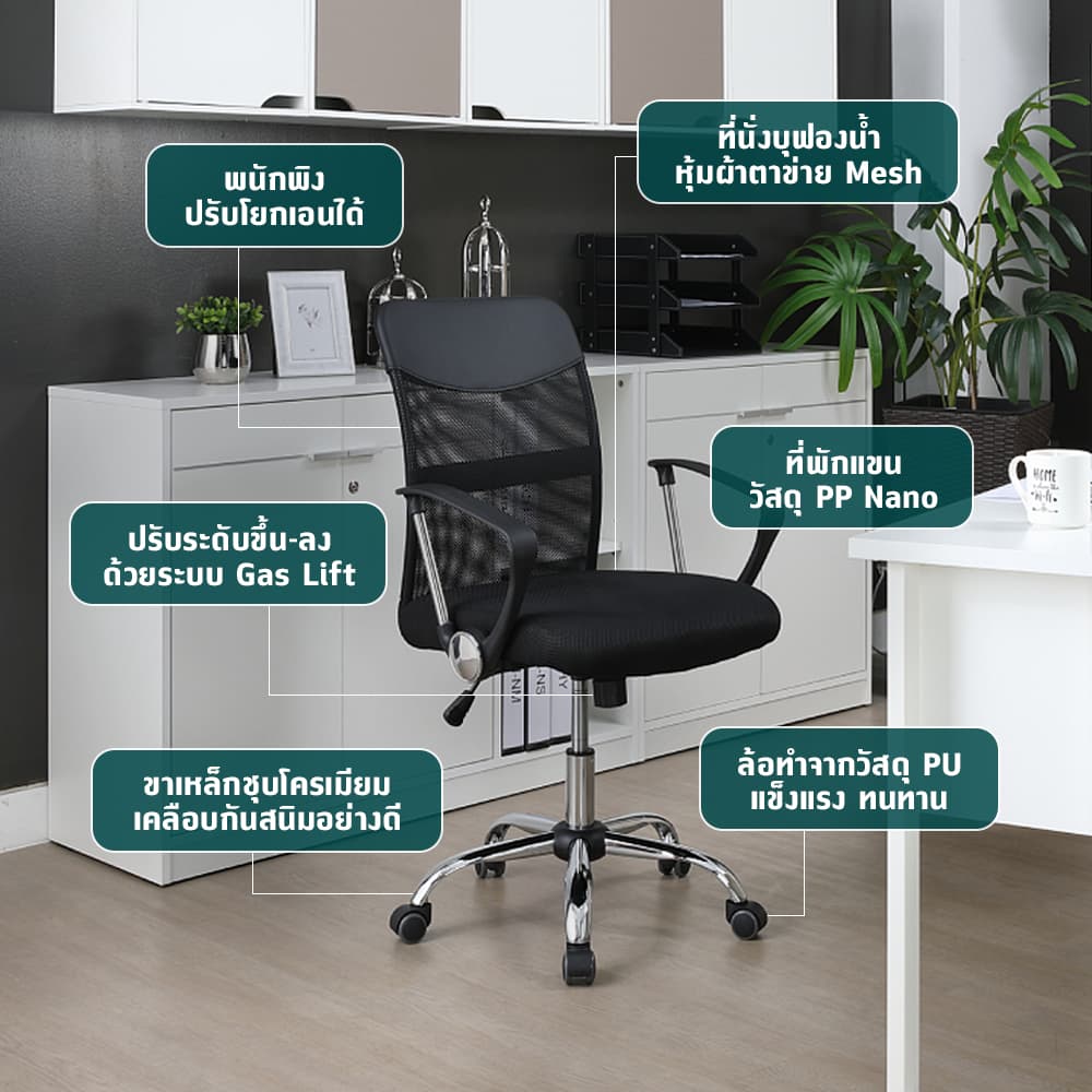 เก้าอี้สำนักงานพนักพิงกลาง รุ่นสเปซแมน - สีดำ