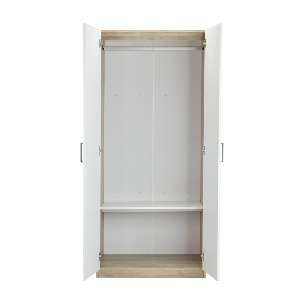 ตู้เสื้อผ้า 2 บานประตู รุ่นวาซ - สีขาว/ลายไม้ธรรมชาติ