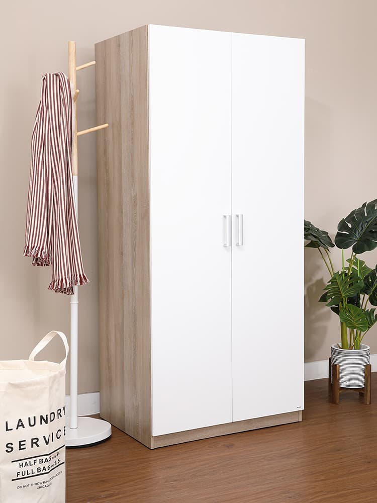 ตู้เสื้อผ้า 2 บานประตู รุ่นวาซ - สีขาว/ลายไม้ธรรมชาติ