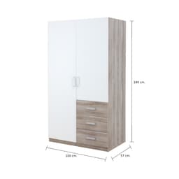 ตู้เสื้อผ้า 2 บานประตู รุ่นวินซ์ - สีธรรมชาติ/ขาว