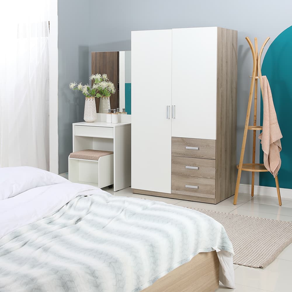 ตู้เสื้อผ้า 2 บานประตู รุ่นวินซ์ - สีธรรมชาติ/ขาว