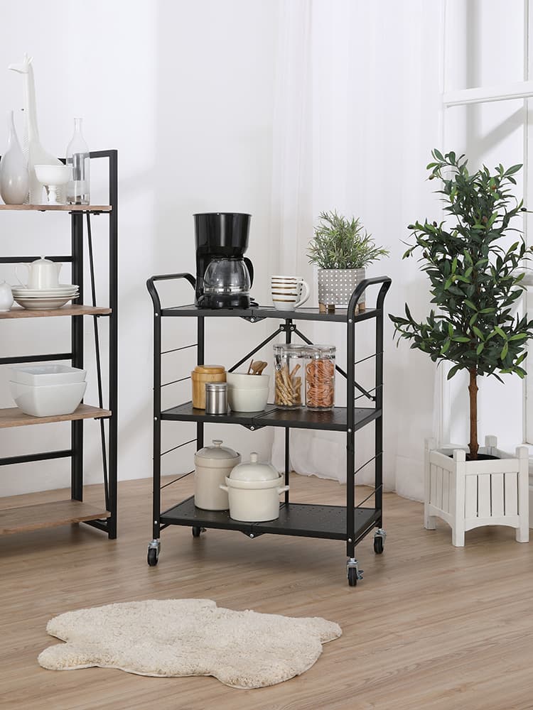 ชั้นวางของพับได้ 3 ชั้น+ล้อ รุ่นสปีด คาร์ท - สีดำ - ชั้นวางของสีดำ มี 3 ชั้น พับเก็บได้