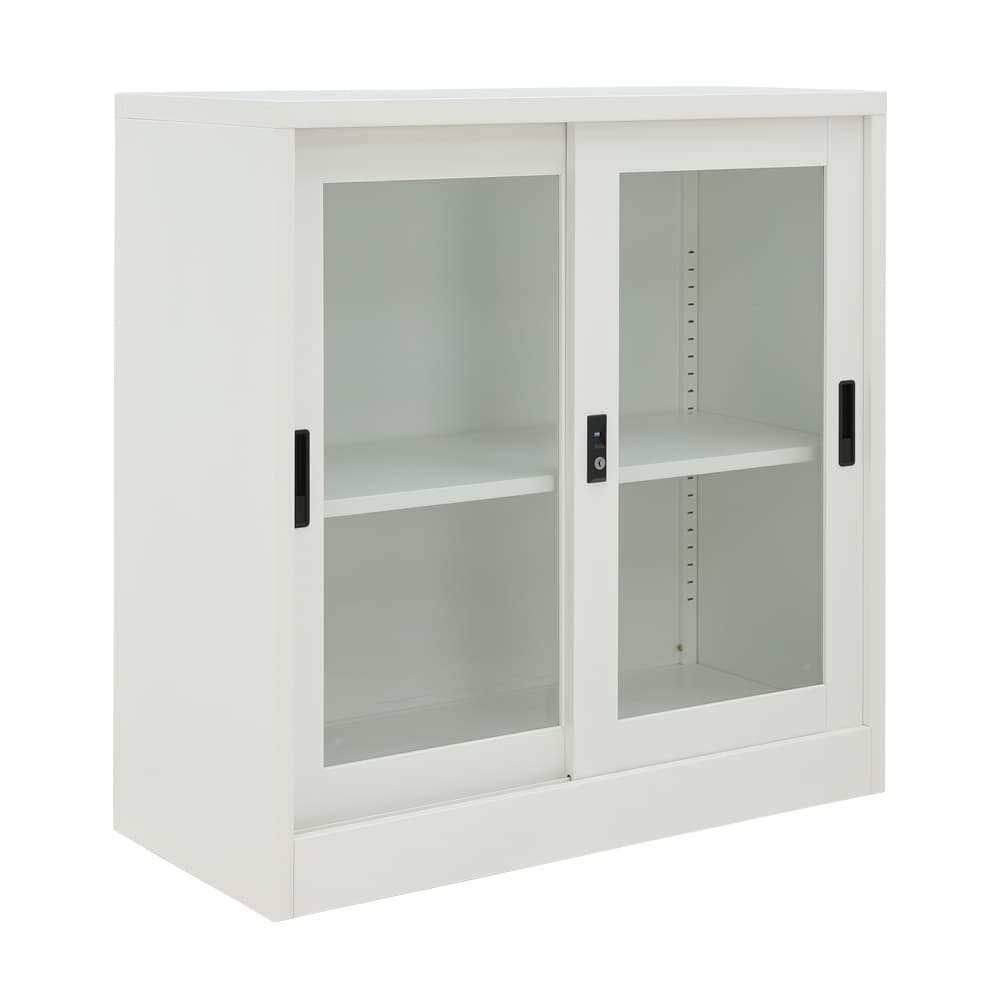 ตู้เหล็กบานเลื่อน รุ่นโซลิด ความสูง 90 ซม. - สีขาว