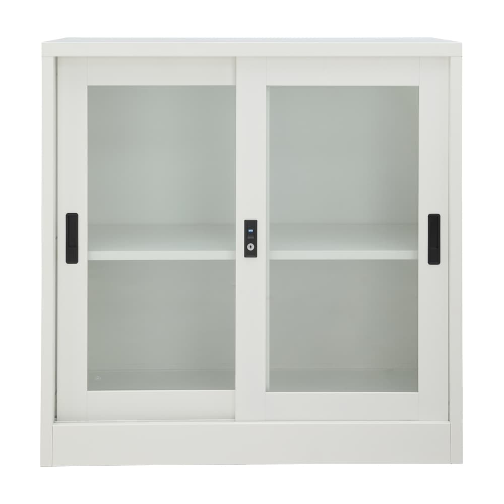 ตู้เหล็กบานเลื่อน รุ่นโซลิด ความสูง 90 ซม. - สีขาว