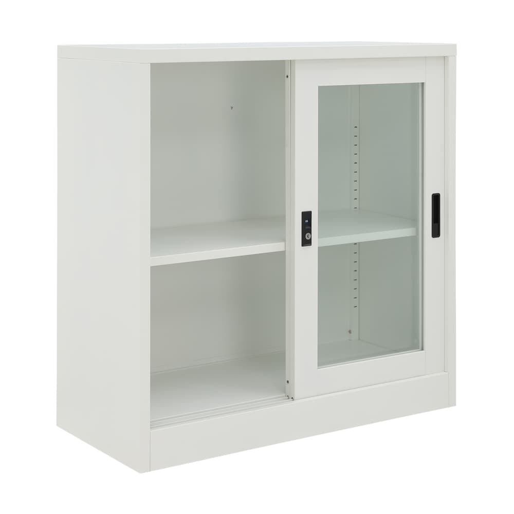 ตู้เหล็กบานเลื่อน รุ่นโซลิด ความสูง 90 ซม. - สีขาว