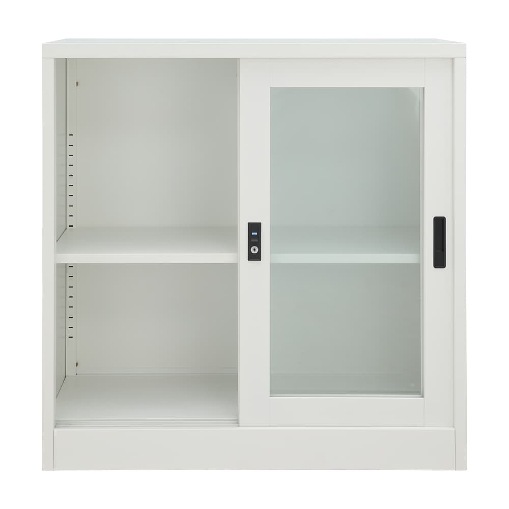 ตู้เหล็กบานเลื่อน รุ่นโซลิด ความสูง 90 ซม. - สีขาว