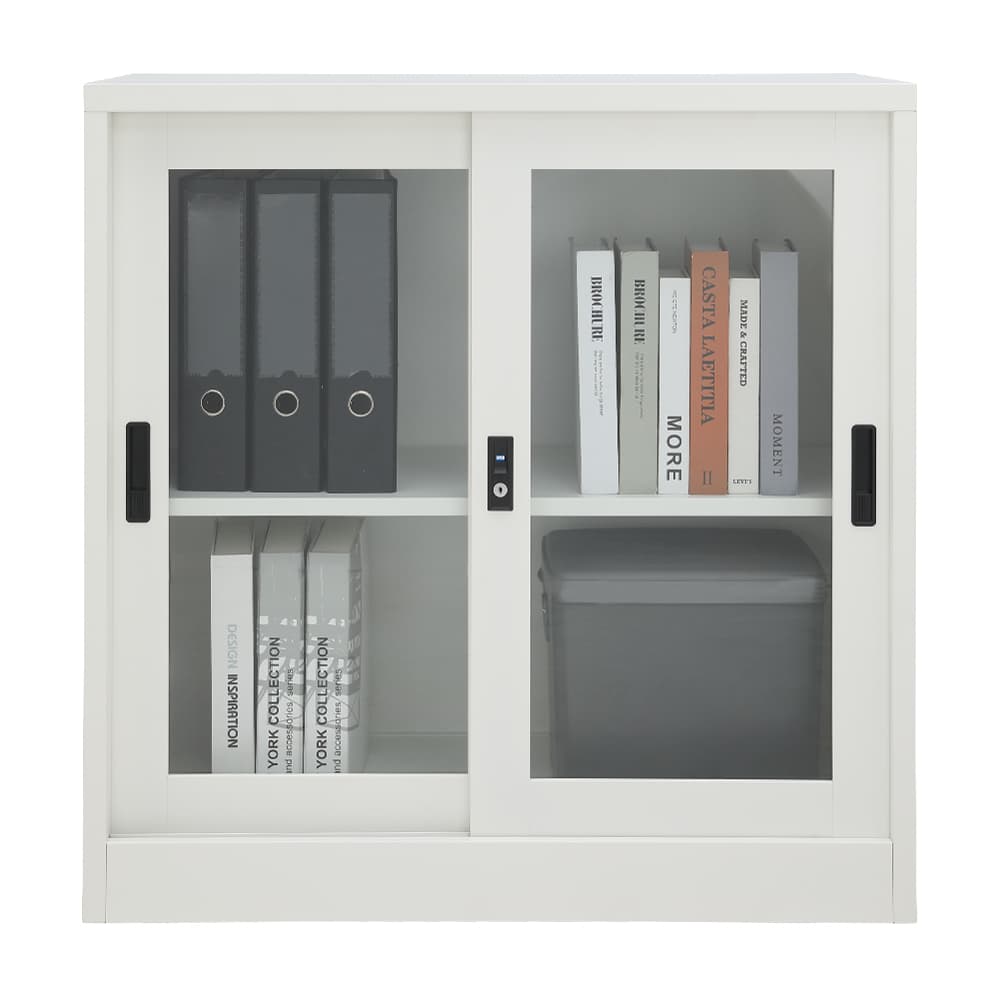 ตู้เหล็กบานเลื่อน รุ่นโซลิด ความสูง 90 ซม. - สีขาว