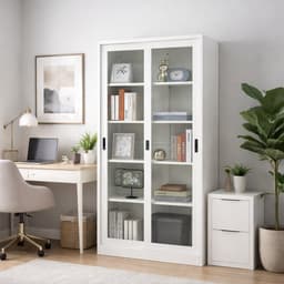 ตู้เหล็กบานเลื่อน รุ่นโซลิด ความสูง 185 ซม.  - สีขาว