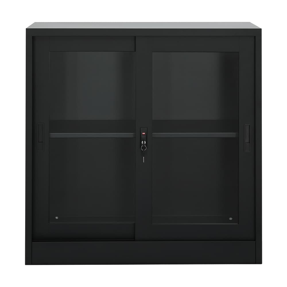 ตู้เหล็กบานเลื่อน รุ่นโซลิด สูง 90 ซม. - สีดำ