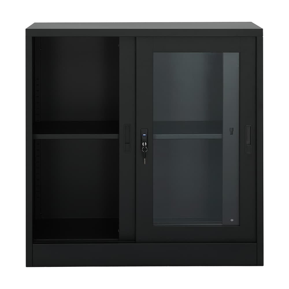 ตู้เหล็กบานเลื่อน รุ่นโซลิด สูง 90 ซม. - สีดำ