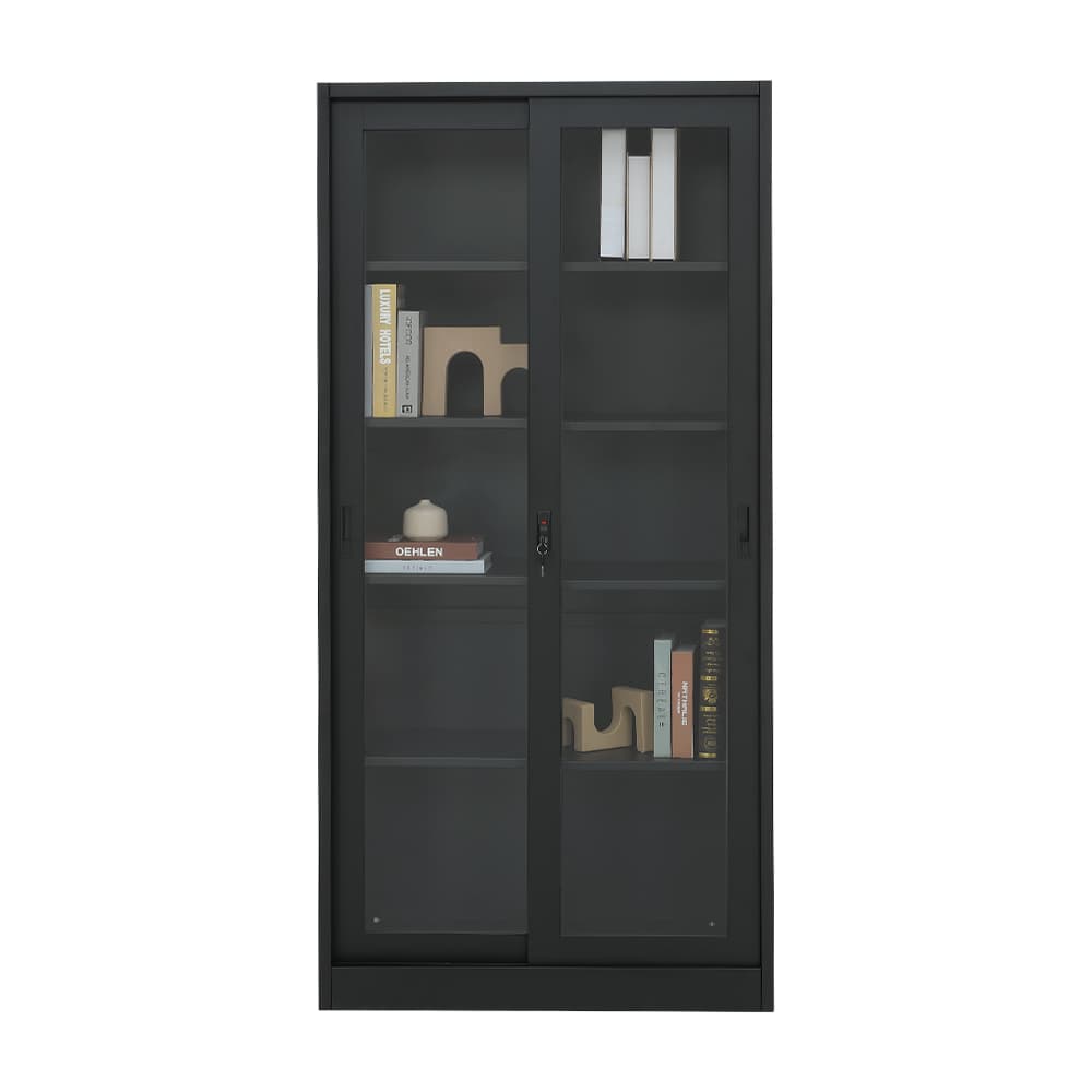 ตู้เหล็กบานเลื่อน รุ่นโซลิด สูง 185 ซม. - สีดำ