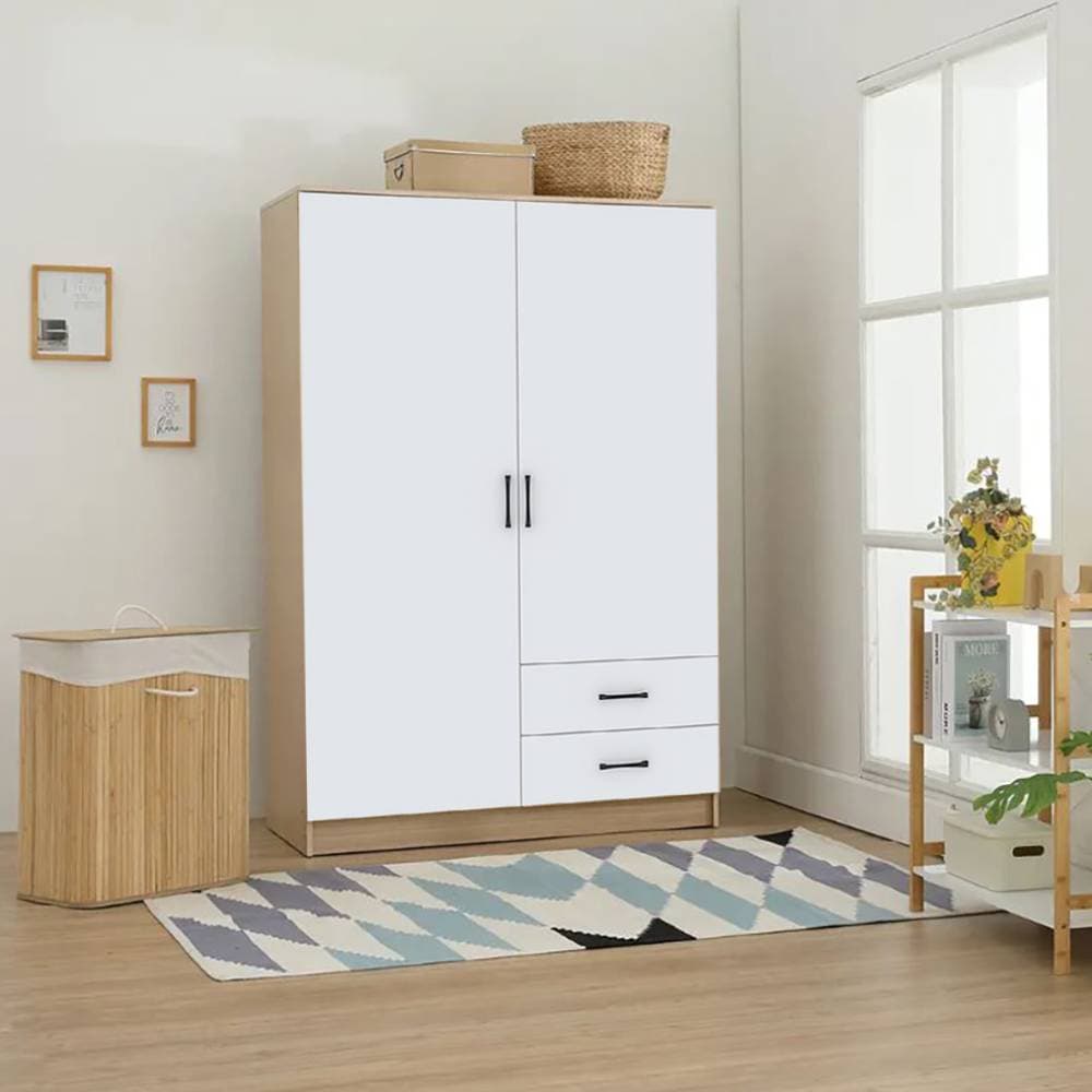 ตู้เสื้อผ้า 2 บาน รุ่นฟินซ์ ขนาด 120 ซม. - สีธรรมชาติ/ขาว