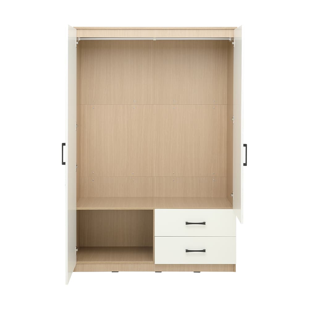 ตู้เสื้อผ้า 2 บาน รุ่นฟินซ์ ขนาด 120 ซม. - สีธรรมชาติ/ขาว