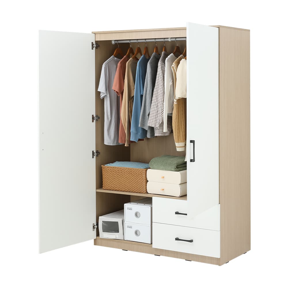ตู้เสื้อผ้า 2 บาน รุ่นฟินซ์ ขนาด 120 ซม. - สีธรรมชาติ/ขาว