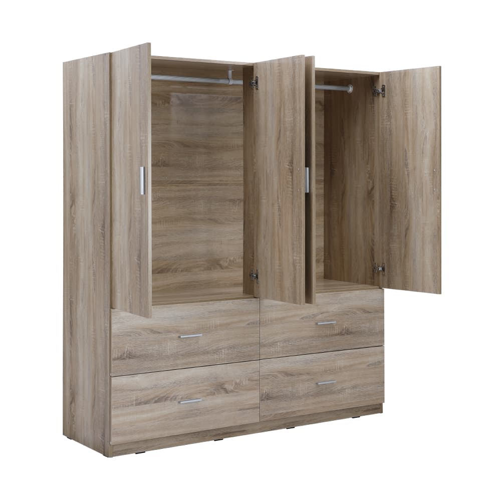 ชุดห้องนอน รุ่นมินิโอ+ทิวลิป ขนาด 5 ฟุต (เตียง, ตู้เสื้อผ้า 4 บาน พร้อมลิ้นชัก, โต๊ะเครื่องแป้งพร้อมสตูล) - สีธรรมชาติ