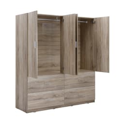 ชุดห้องนอน รุ่นมินิโอ+ทิวลิป ขนาด 6 ฟุต (เตียง, ตู้เสื้อผ้า 4 บาน พร้อมลิ้นชัก, โต๊ะเครื่องแป้งพร้อมสตูล) - สีธรรมชาติ