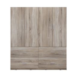 ชุดห้องนอน รุ่นมินิโอ+ทิวลิป ขนาด 6 ฟุต (เตียง, ตู้เสื้อผ้า 4 บาน พร้อมลิ้นชัก, โต๊ะเครื่องแป้งพร้อมสตูล) - สีธรรมชาติ