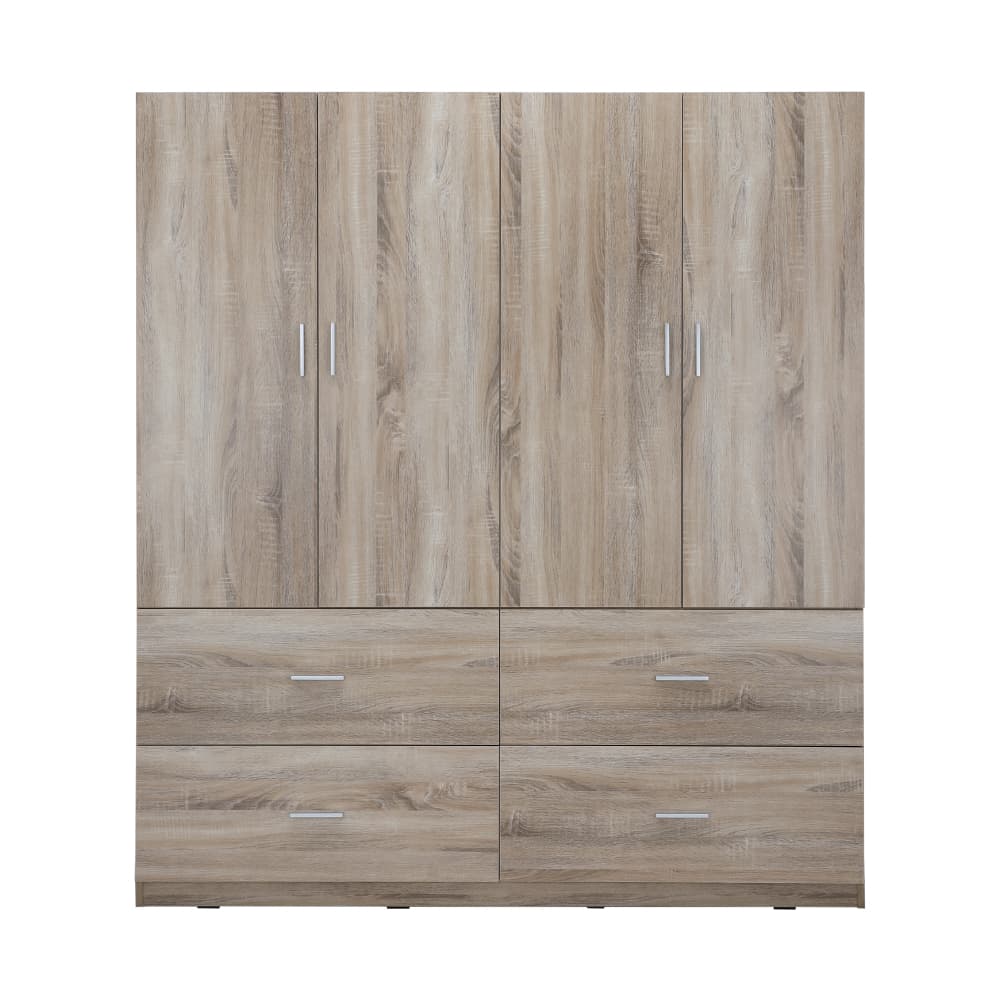 ชุดห้องนอน รุ่นมินิโอ+ทิวลิป ขนาด 6 ฟุต (เตียง, ตู้เสื้อผ้า 4 บาน พร้อมลิ้นชัก, โต๊ะเครื่องแป้งพร้อมสตูล) - สีธรรมชาติ