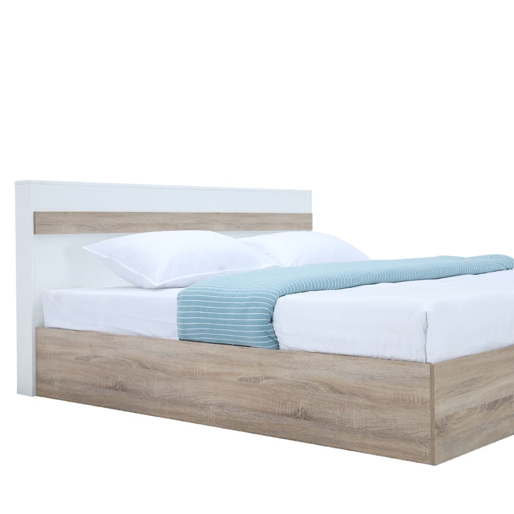 ชุดห้องนอน รุ่นมินิโอ+ทิวลิป ขนาด 6 ฟุต (เตียง, ตู้เสื้อผ้า 4 บาน พร้อมลิ้นชัก, โต๊ะเครื่องแป้งพร้อมสตูล) - สีธรรมชาติ