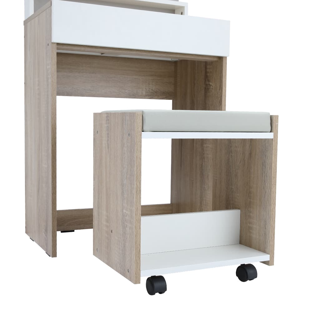 ชุดห้องนอน รุ่นมินิโอ+ทิวลิป ขนาด 6 ฟุต (เตียง, ตู้เสื้อผ้า 3 บาน พร้อมลิ้นชัก, โต๊ะเครื่องแป้งพร้อมสตูล) - สีธรรมชาติ