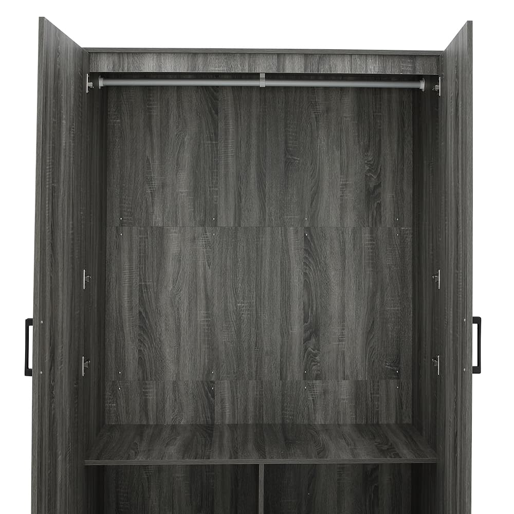 ตู้เสื้อผ้า 2 บาน รุ่นเฟส ขนาด 120 ซม. - สีเทา