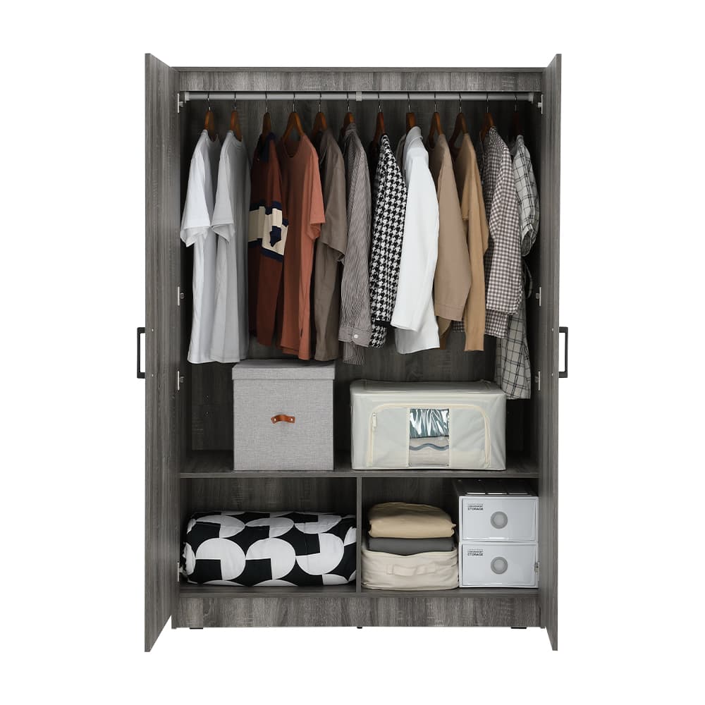 ตู้เสื้อผ้า 2 บาน รุ่นเฟส ขนาด 120 ซม. - สีเทา