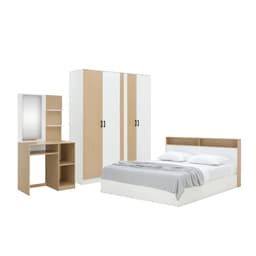 ชุดห้องนอน รุ่นคาร์เนชั่น+แมกโนเลีย ขนาด 6 ฟุต (เตียง, ตู้เสื้อผ้า 4 บาน, โต๊ะเครื่องแป้ง) - สีขาว/ธรรมชาติ