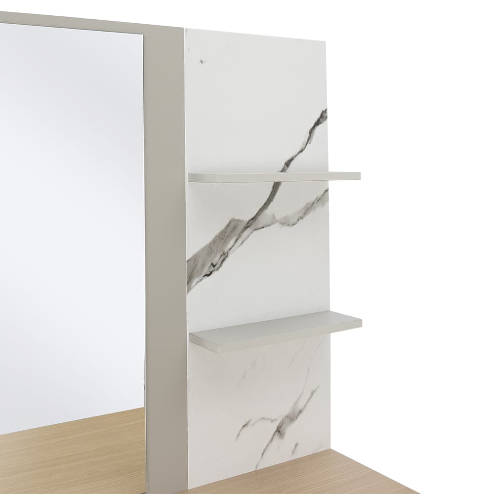 ชุดห้องนอน รุ่นแมกโนเลีย ขนาด 5 ฟุต (เตียง, ตู้เสื้อผ้า 4 บาน, โต๊ะเครื่องแป้ง) - สีธรรมชาติ/หินอ่อนขาว