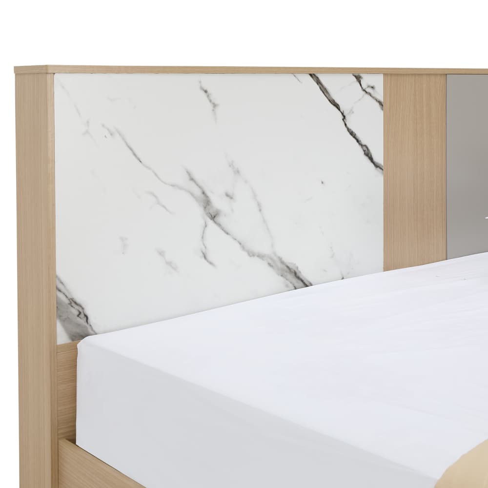 ชุดห้องนอน รุ่นแมกโนเลีย ขนาด 5 ฟุต (เตียง, ตู้เสื้อผ้า 4 บาน, โต๊ะเครื่องแป้ง) - สีธรรมชาติ/หินอ่อนขาว