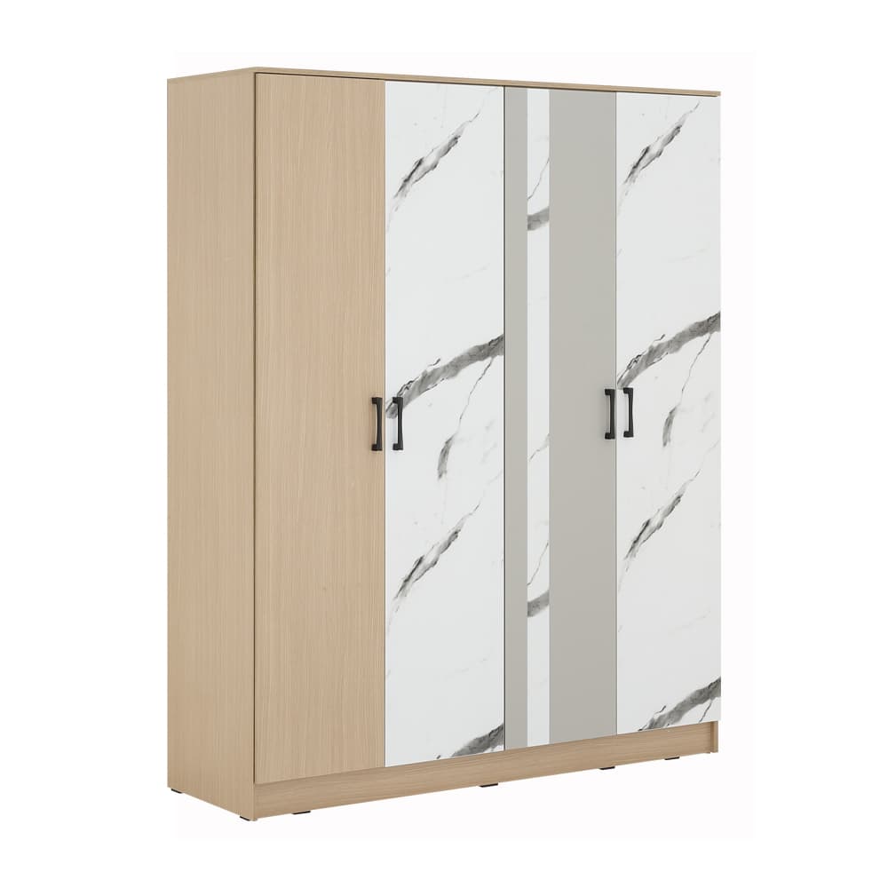 ชุดห้องนอน รุ่นแมกโนเลีย ขนาด 5 ฟุต (เตียง, ตู้เสื้อผ้า 4 บาน, โต๊ะเครื่องแป้ง) - สีธรรมชาติ/หินอ่อนขาว