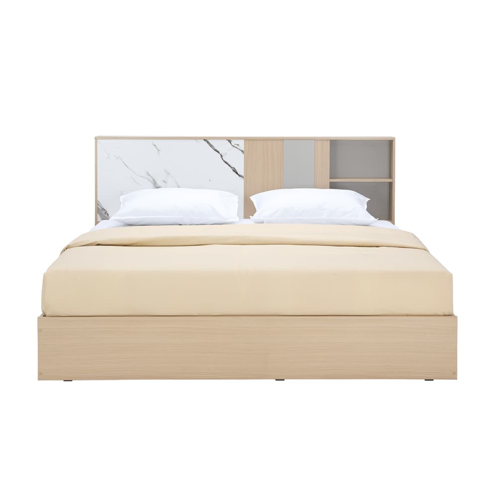 ชุดห้องนอน รุ่นแมกโนเลีย ขนาด 6 ฟุต (เตียง, ตู้เสื้อผ้า 4 บาน, โต๊ะเครื่องแป้ง) - สีธรรมชาติ/หินอ่อนขาว