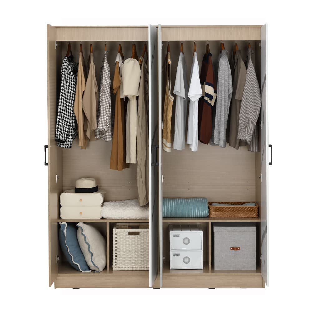 ชุดห้องนอน รุ่นแมกโนเลีย ขนาด 6 ฟุต (เตียง, ตู้เสื้อผ้า 4 บาน, โต๊ะเครื่องแป้ง) - สีธรรมชาติ/หินอ่อนขาว