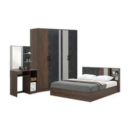 ชุดห้องนอน รุ่นแมกโนเลีย ขนาด 5 ฟุต  (เตียง, ตู้เสื้อผ้า 4 บาน, โต๊ะเครื่องแป้ง) - สีวอลนัท/หินอ่อนดำ