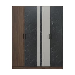 ชุดห้องนอน รุ่นแมกโนเลีย ขนาด 5 ฟุต  (เตียง, ตู้เสื้อผ้า 4 บาน, โต๊ะเครื่องแป้ง) - สีวอลนัท/หินอ่อนดำ