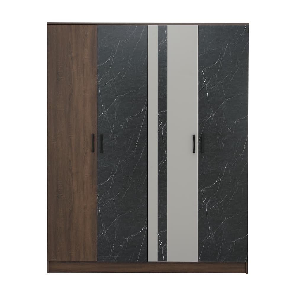 ชุดห้องนอน รุ่นแมกโนเลีย ขนาด 5 ฟุต  (เตียง, ตู้เสื้อผ้า 4 บาน, โต๊ะเครื่องแป้ง) - สีวอลนัท/หินอ่อนดำ