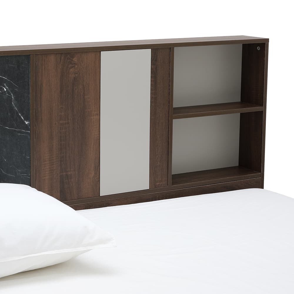 ชุดห้องนอน รุ่นแมกโนเลีย ขนาด 5 ฟุต  (เตียง, ตู้เสื้อผ้า 4 บาน, โต๊ะเครื่องแป้ง) - สีวอลนัท/หินอ่อนดำ