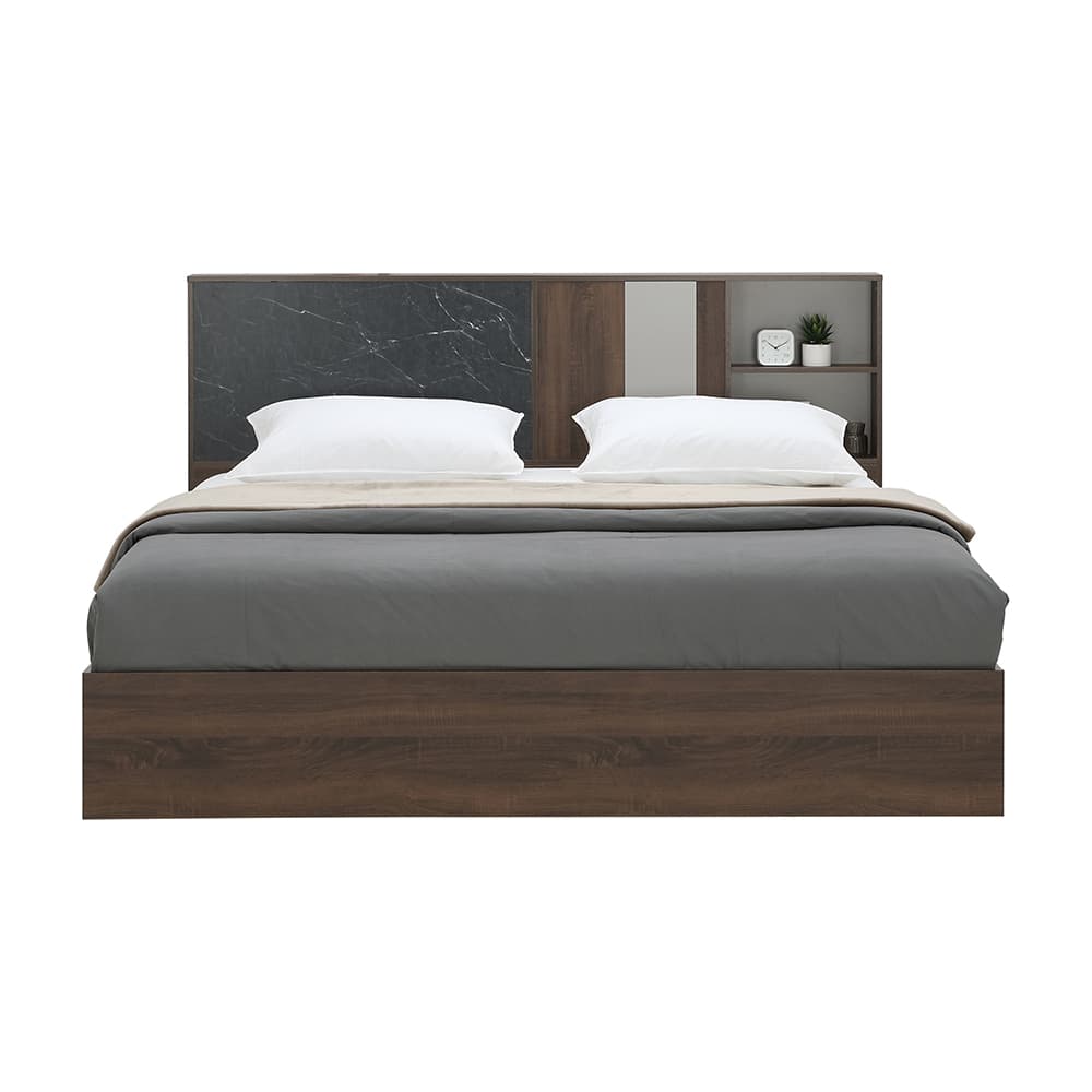 ชุดห้องนอน รุ่นแมกโนเลีย ขนาด 5 ฟุต  (เตียง, ตู้เสื้อผ้า 4 บาน, โต๊ะเครื่องแป้ง) - สีวอลนัท/หินอ่อนดำ