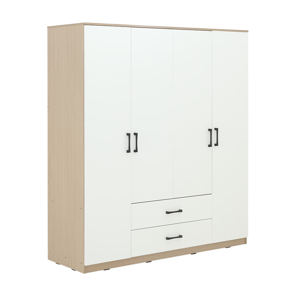 ชุดห้องนอน รุ่นคาร์เนชั่น+ฟินซ์  ขนาด 5 ฟุต (เตียง, ตู้เสื้อผ้า 4 บาน, โต๊ะเครื่องแป้ง) - สีขาว/ธรรมชาติ