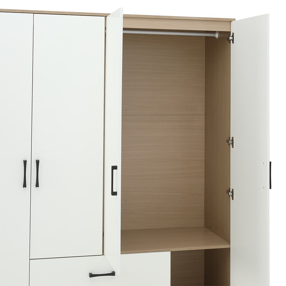 ชุดห้องนอน รุ่นคาร์เนชั่น+ฟินซ์  ขนาด 5 ฟุต (เตียง, ตู้เสื้อผ้า 4 บาน, โต๊ะเครื่องแป้ง) - สีขาว/ธรรมชาติ