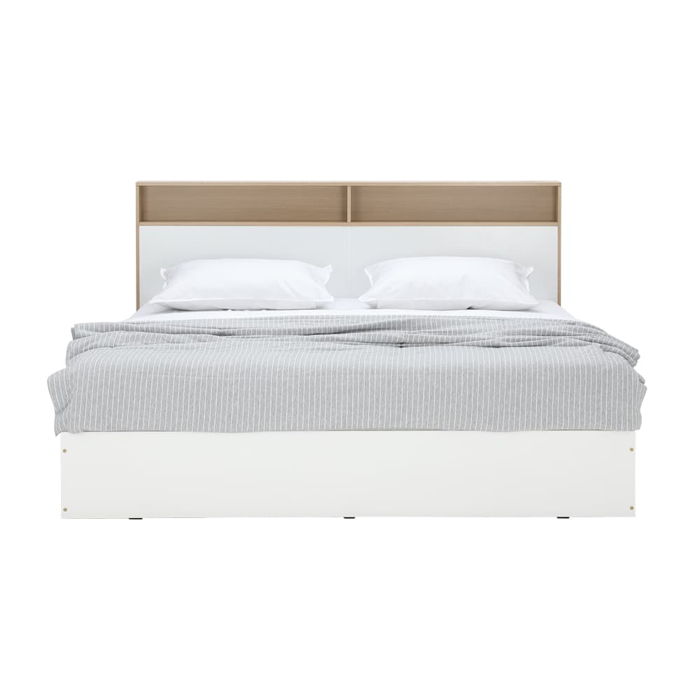 ชุดห้องนอน รุ่นคาร์เนชั่น+ฟินซ์  ขนาด 5 ฟุต (เตียง, ตู้เสื้อผ้า 4 บาน, โต๊ะเครื่องแป้ง) - สีขาว/ธรรมชาติ