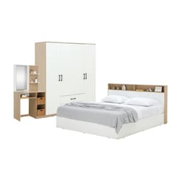 ชุดห้องนอน รุ่นคาร์เนชั่น+ฟินซ์  ขนาด 6 ฟุต (เตียง, ตู้เสื้อผ้า 4 บาน, โต๊ะเครื่องแป้ง) - สีขาว/ธรรมชาติ