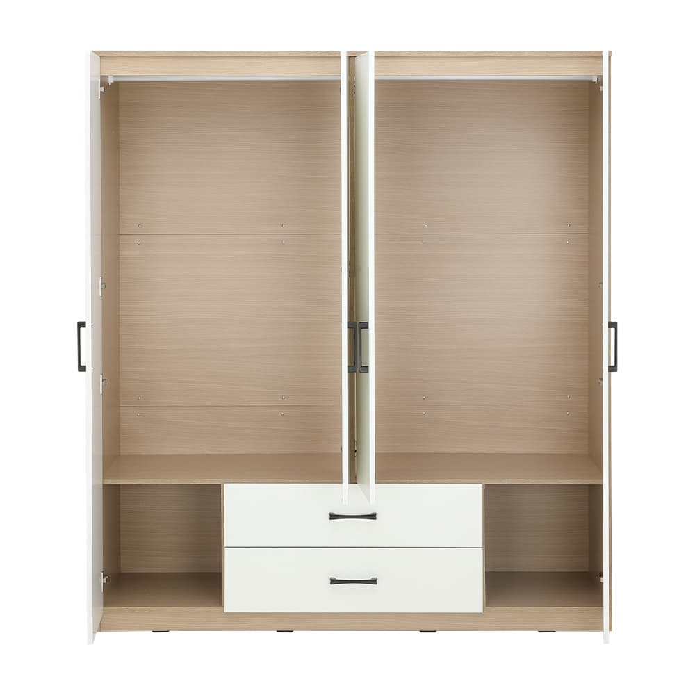 ชุดห้องนอน รุ่นคาร์เนชั่น+ฟินซ์  ขนาด 6 ฟุต (เตียง, ตู้เสื้อผ้า 4 บาน, โต๊ะเครื่องแป้ง) - สีขาว/ธรรมชาติ