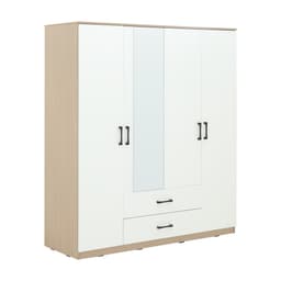 ชุดห้องนอน รุ่นคาร์เนชั่น+ฟินซ์ ขนาด 5 ฟุต (เตียง, ตู้เสื้อผ้า 4 บาน พร้อมกระจก, โต๊ะเครื่องแป้ง) - สีขาว/ธรรมชาติ