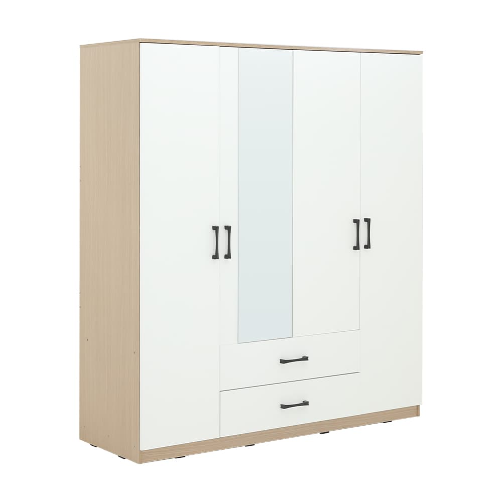 ชุดห้องนอน รุ่นคาร์เนชั่น+ฟินซ์ ขนาด 5 ฟุต (เตียง, ตู้เสื้อผ้า 4 บาน พร้อมกระจก, โต๊ะเครื่องแป้ง) - สีขาว/ธรรมชาติ