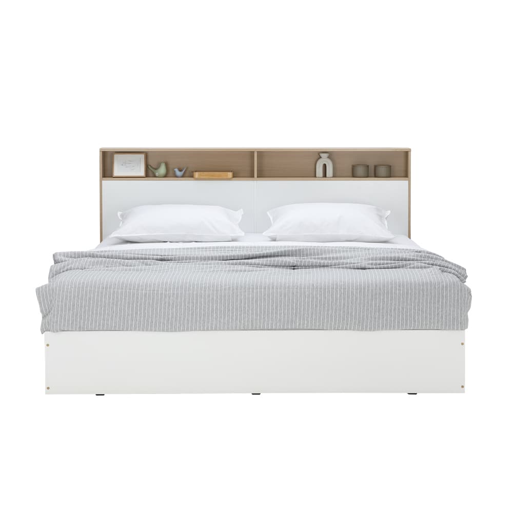 ชุดห้องนอน รุ่นคาร์เนชั่น+ฟินซ์ ขนาด 5 ฟุต (เตียง, ตู้เสื้อผ้า 4 บาน พร้อมกระจก, โต๊ะเครื่องแป้ง) - สีขาว/ธรรมชาติ