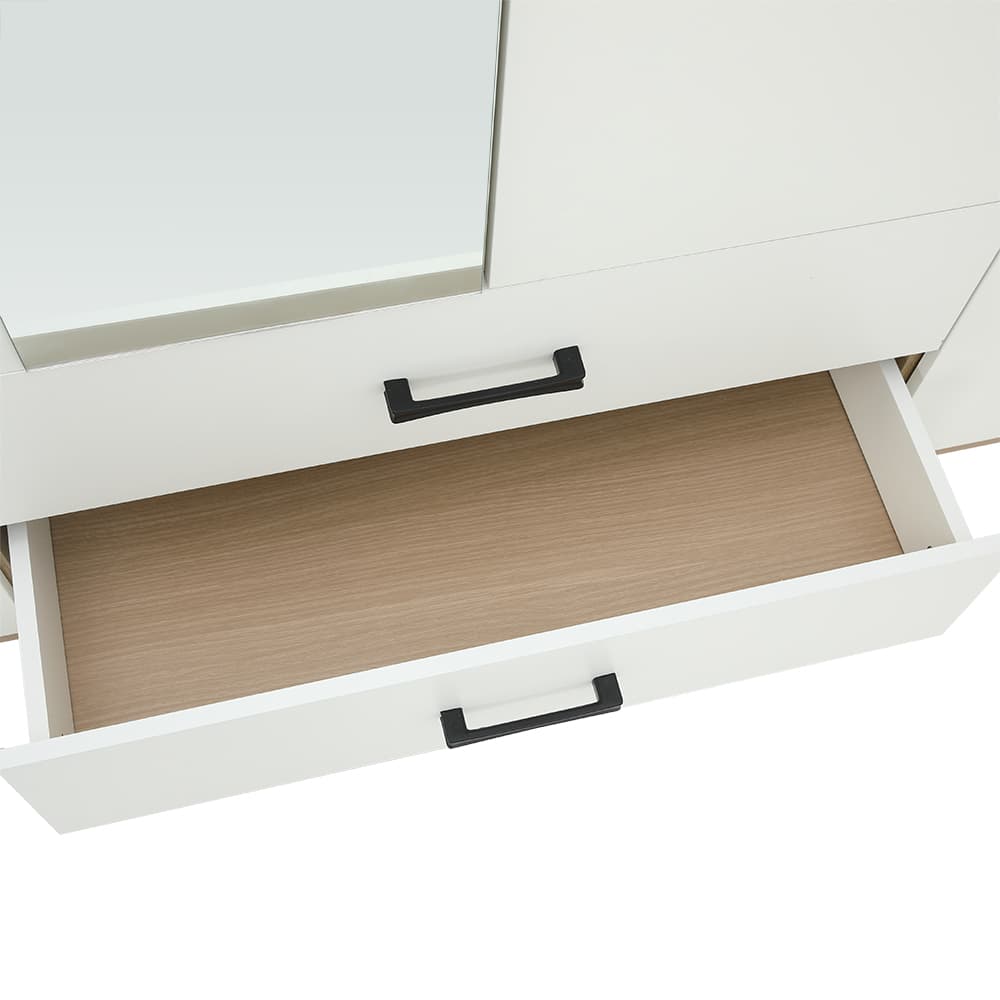 ชุดห้องนอน รุ่นคาร์เนชั่น+ฟินซ์ ขนาด 6 ฟุต (เตียง, ตู้เสื้อผ้า 4 บาน พร้อมกระจก, โต๊ะเครื่องแป้ง) - สีขาว/ธรรมชาติ