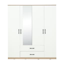 ชุดห้องนอน รุ่นคาร์เนชั่น+ฟินซ์ ขนาด 6 ฟุต (เตียง, ตู้เสื้อผ้า 4 บาน พร้อมกระจก, โต๊ะเครื่องแป้ง) - สีขาว/ธรรมชาติ