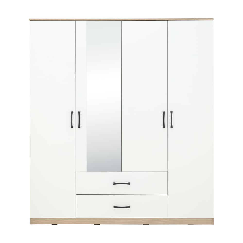 ชุดห้องนอน รุ่นคาร์เนชั่น+ฟินซ์ ขนาด 6 ฟุต (เตียง, ตู้เสื้อผ้า 4 บาน พร้อมกระจก, โต๊ะเครื่องแป้ง) - สีขาว/ธรรมชาติ