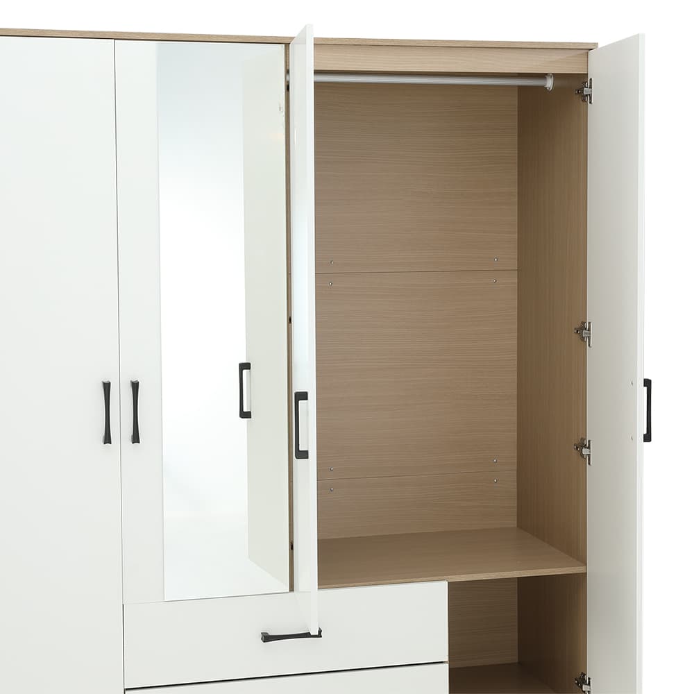 ชุดห้องนอน รุ่นคาร์เนชั่น+ฟินซ์ ขนาด 6 ฟุต (เตียง, ตู้เสื้อผ้า 4 บาน พร้อมกระจก, โต๊ะเครื่องแป้ง) - สีขาว/ธรรมชาติ