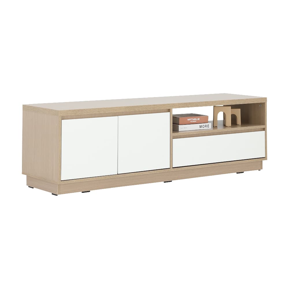 ตู้วางทีวี 2 บาน พร้อมลิ้นชัก รุ่นมินิโอ ขนาด 150 ซม. - สีธรรมชาติ/ขาว